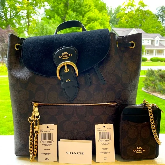 NWT!🤎🖤COACH KLEO SUEDE, SIGNATURE CANVAS BACKPACK & COACH ZIP CARD CASE! - Picture 1 of 10